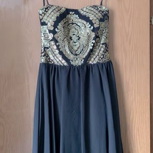 Strapless Asymmetric Hem Gold Detail Formal Dress